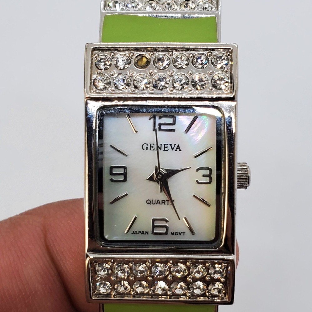20MM Cuff Watch Women Gray Dial Green Gray Bracelet 5.5″ Wrist New Battery