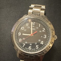 Timex Indiglo Quartz Indiglo Tachymeter Date Black Dial SS Bracelet 38mm 30m