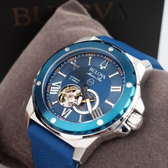 Bulova 98A303 Marine Star Blue Dial Rubber Strap Men’s Automatic Watch 44 mm