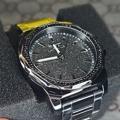 Invicta Speedway Quartz Octagon Watch Black SS Bracelet Glitter Dial 30m, Box