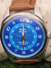 Beautiful Mens HMT Pilot Parashock Mechanical Wind 17J Watch Blue Dial