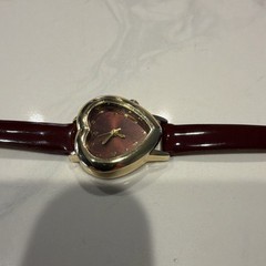 Accutime Women’s Heart Watch Burgundy Red Gold Tone NOB0012W Dainty Coquette Y2K