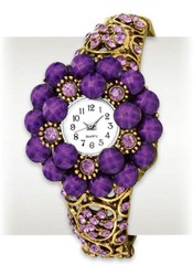 Vintage Bangle Watch Crystals Beads Antique Gold Hinged Bangle Watch Round Dial