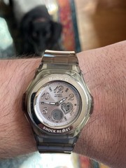 Casio Baby G Watch Silver Tone Quartz Analog 39mm Dial (F527) BGA-100 New Batter