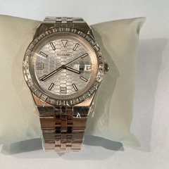 Men’s Quartz Luxury Watch Rose Gold Tone Metal Bracelet Silver Dial Date w/Box