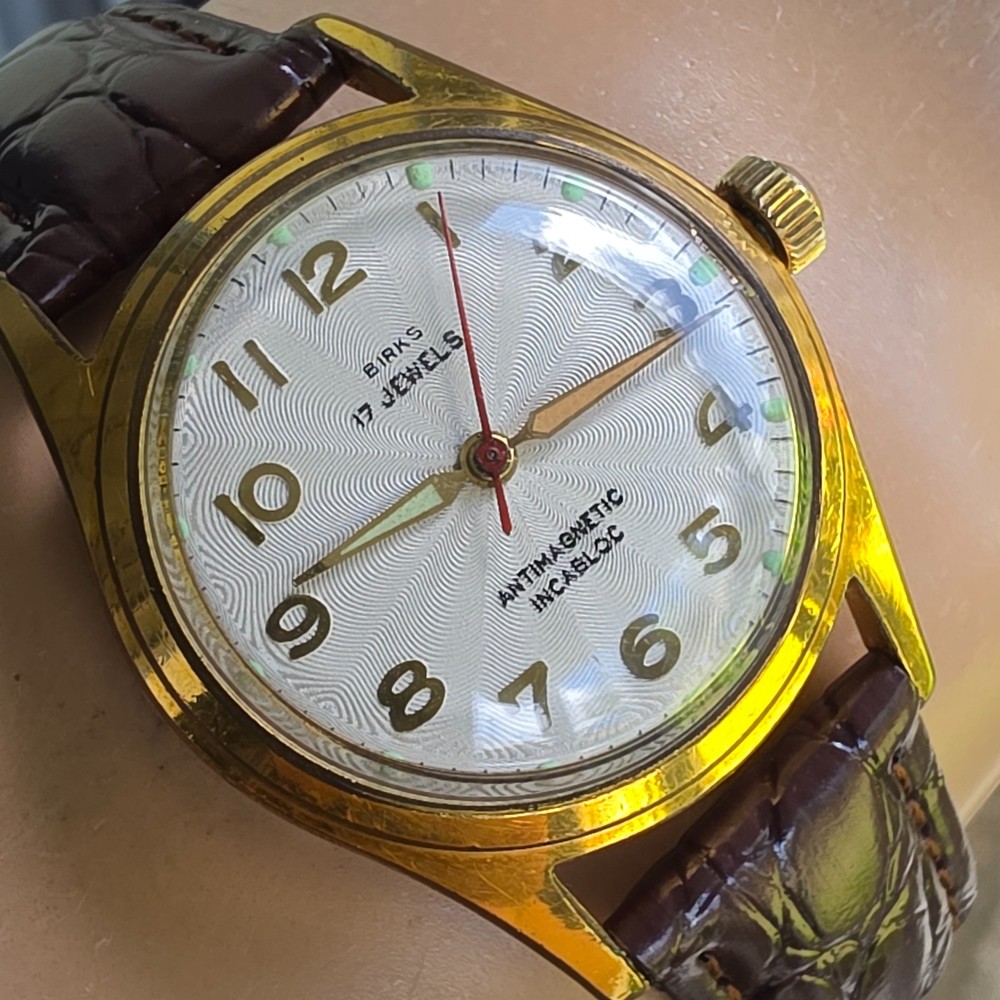 Vintage Birks men’s automatic watch Felsa 690 Bidynator Guilloché dial 1950s