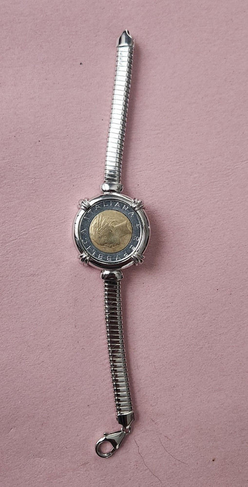 Women’s Quartz Analog Coin-Style Dial Silver Metal Expansion Bracelet