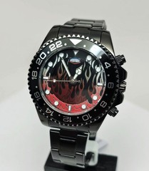 New Men’s 44mm Retro Animated LCD Red Yellow Flames Fire Dial Black Watch
