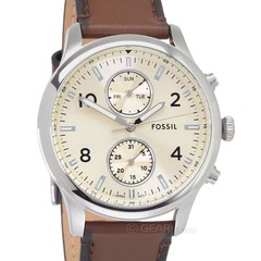 FOSSIL Bennett Mens Multifunction Watch Cream Dial Day Date, Brown Leather Strap