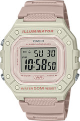 Casio W218HC-4A2V, 50 Meter WR Chronograph Watch, Alarm, Pink Resin, Illuminator