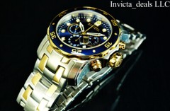 Invicta Men’s 48mm Pro Diver SCUBA Chronograph BLUE DIAL Gold Two Tone SS Watch
