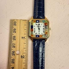 Raffinato Italy Millefiori Glass Watch Art Glass Bezel Blue Leather Band WR