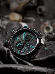 Hawker Hunter Retrograde Chronograph Black & Blue Dial / Leather | Black Dial Wr