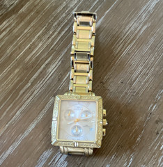 Invicta Quartz Chronograph Square Analog Watch Gold Tone Bracelet 100m
