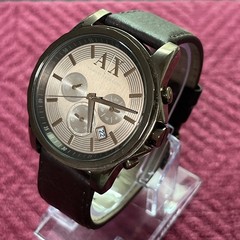 Watch Chronograph Dark Brown Leather Strap 45mm Ax2090