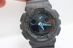 Casio Men’s G-Shock Analog-Digital Watch GA-100C-8ACR, Grey/Neon Blue New Batt