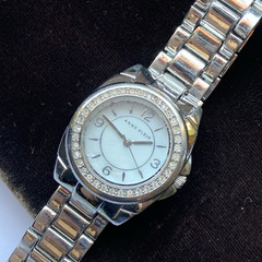 Anne Klein Silver Tone Watch Rhinestone Bezel MOP Dial Womens 6.5in bracelet