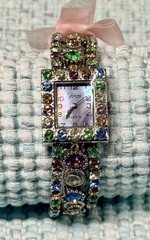 Vivani~Silver Tone~Rhinestone Gem Stretch Band Bracelet Watch~New~Never Worn