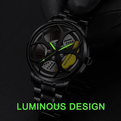 Luxury Men’s Sports Waterproof Quartz Watch with Stainless Steel Wheel Design