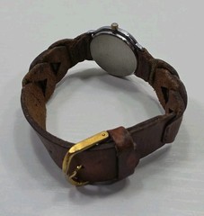 Moulin Quartz Moon Phase Watch Pearl Round Face Brown Band Stars New Battery