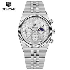 40MM BENYAR Luxury Quartz Watch Mens 30M Waterproof Stainless Steel Luminous NEW