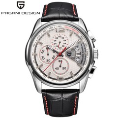 PAGANI DESIGN Mens Luxury Chronograph Military Watch Leather Band Quartz Watches