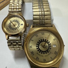 American Time Union Made UAW Local 977. Matching Men & Women’s Watch Gold Tone