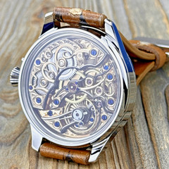 Skeleton Watch Hand Engraved & Vintage Swiss Pocket Watch Movement China, 48mm