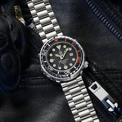 44MM QINGXIYA Tuna Quartz Mens Watch Stainless Steel 30M Waterproof Luminous NEW