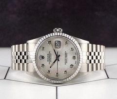 Rolex 36mm Datejust Steel Engine-Turned Jubilee White Mop Dial Watch 16030