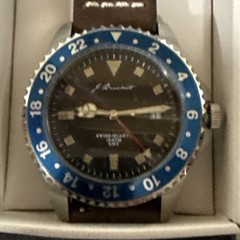 J. BRACKETT MEN WATCH – GREENWICH – Black w/ Blue Bezel – Dark Brown Leather