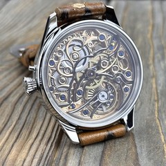 Skeleton Watch Hand Engraved & Vintage Swiss Pocket Watch Movement China, 48mm
