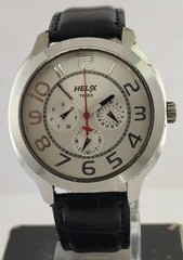 Casual Timex Quartz Silver Dial D/D Working Men Wristwatch Black Leather Band