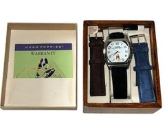 Vintage Hush Puppies Quartz Watch •Black Blue Brown Suede Bands NIB Very Rare