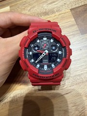 CASIO G SHOCK GA 100 PROTECTION Red Analog Digital Watch