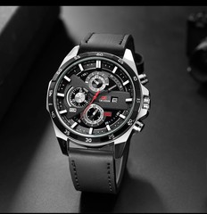 Top Men Watch Sports Style 46mm Large Leather Racing Style Casual Fashion