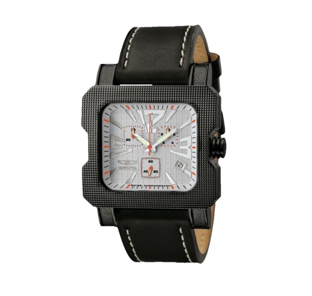 Invicta Square Chronograph Black Calf Leather Strap Speedway 5191