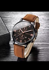 1PCs Business Men’s Quartz Analog Watch with Single Calendar and PU Strap