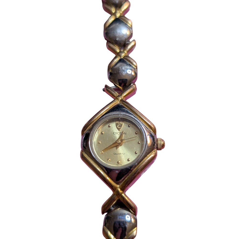 Vintage Croton X & O Two Toned Band Quartz Wristwatch W/ Fold Over Clasp