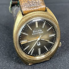 Rare Vintage Men’s 1976 BULOVA ACCUTRON G3592 N6 2180 Brown Dial Gold Case Watch
