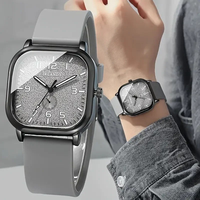 Square Quartz Watch Silicone Strap Casual Sports Men Women