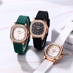 Women Girls Rhinestone Square Dial Jelly Silicone Band Quartz Analog Wrist Watch