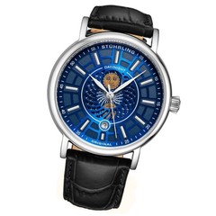 Stuhrling Original 899 03 Duet Day/ Night Black Leather Strap Watch