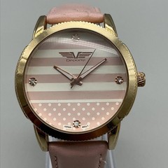 Deporte No.9845 Womens Watch 41mm Pink Dial Gold Tone Leather New Battery
