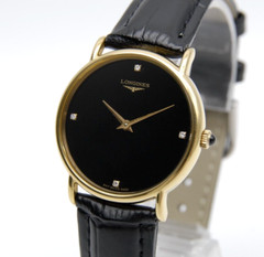 [ N MINT ] LONGINES 847 4222 33mm 4P Diamond Black Gold Hand Winding Men’s Watch