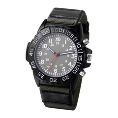 2 in 1 Mens 24-Hour Dial Quartz Analog Carabiner Clip on Watch with Canvas Strap