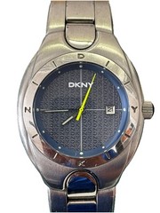 Vintage Men Dkny Watch Ny5001 Silver Steel Case Bracelet Band Blue Face Date Ind