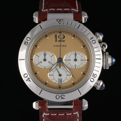 Serviced Cartier Pasha Chronograph 4030 Brown Dial 38mm Quartz Watch + Box