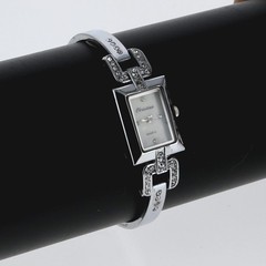 Silver Rhinestone Crystal Bracelet Watch 19mm x 24mm White Mother of Pearl Dial