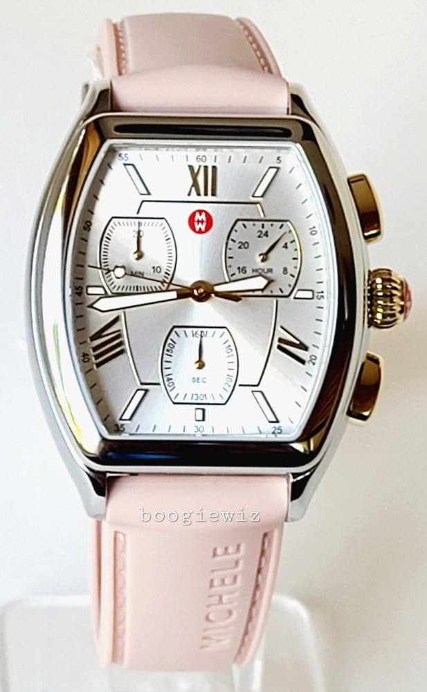 MICHELE SWISS MADE CHRONOGRAPH PINK RELEVE SILVER WATCH, MWW19A000036, NIB